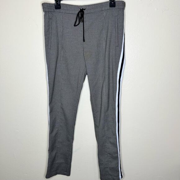 Rebecca Minkoff Nora Pants Small Houndstooth Black Pull On Straight Side Stripe - Picture 2 of 12